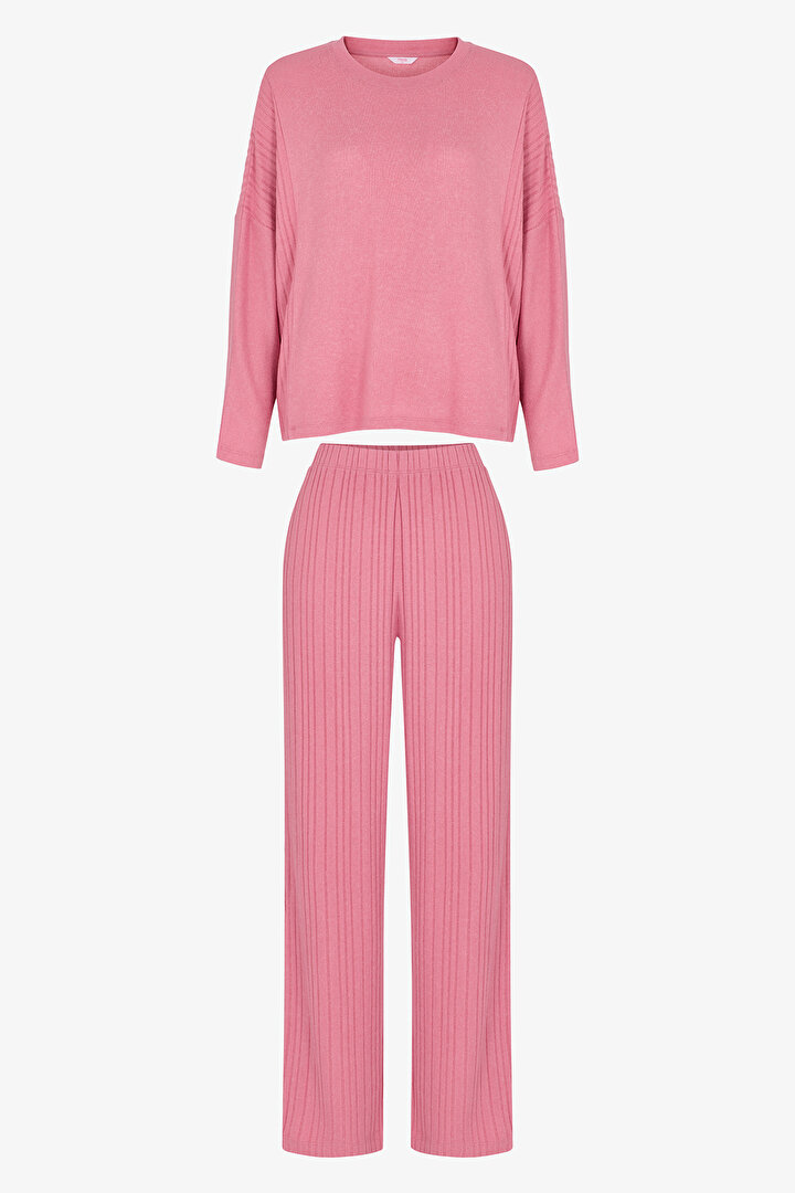 Gül Kurusu Rosy Pink Uzun Kollu Pantolon Pijama Takımı - 2