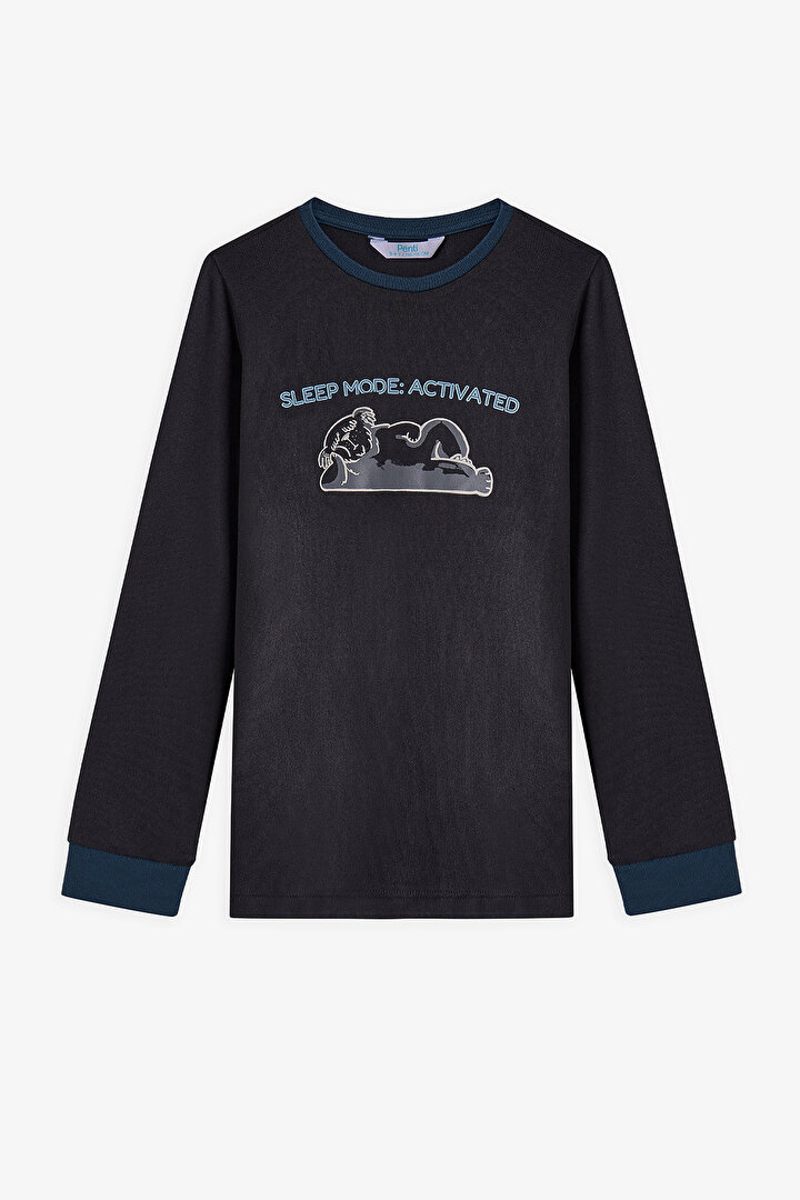 Antrasit Erkek Çocuk Yeti Canavar Baskılı Pijama Takımı - 2