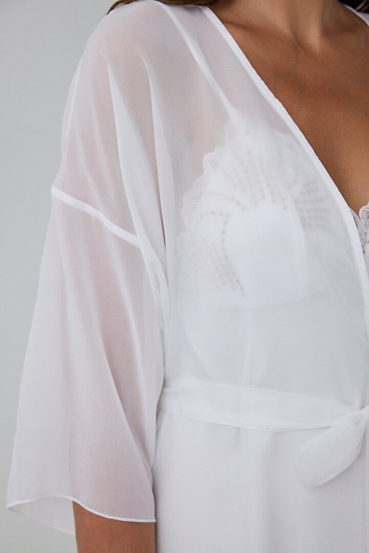 Kırık Beyaz Bridal Charming Kısa Kollu Gelin Sabahlık - 2