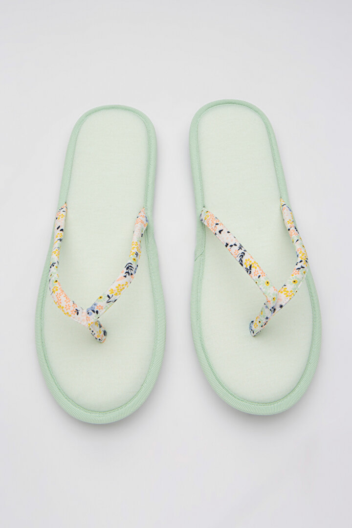 Mint Yeşili Çiçek Desenli Spa Terlik - 3