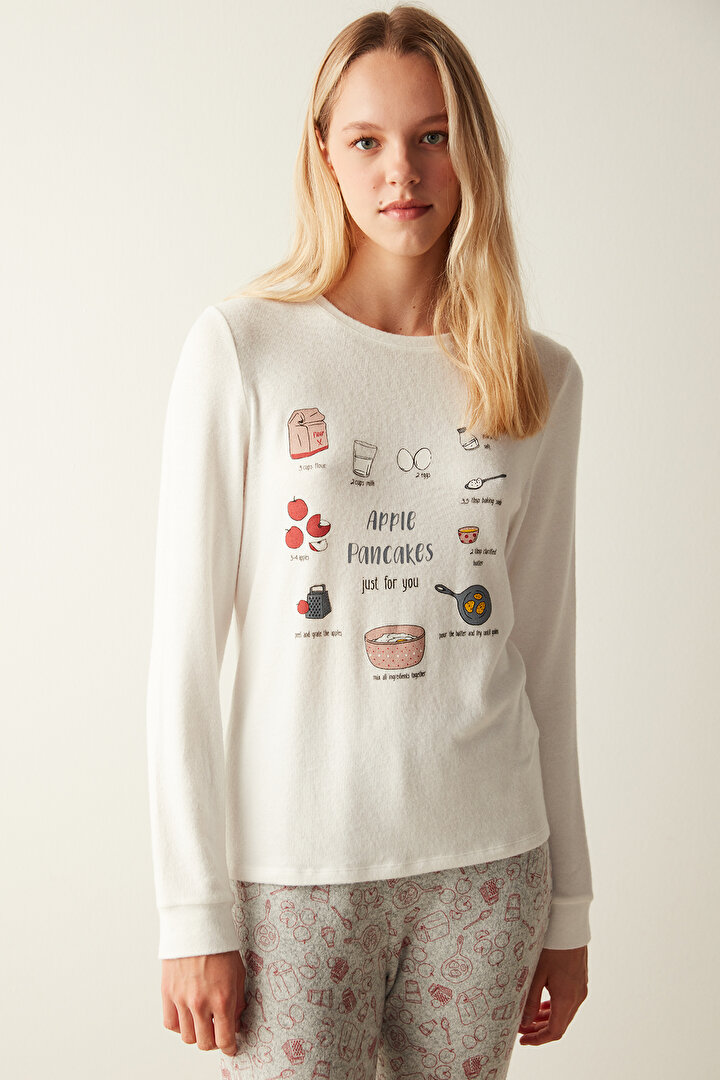 Apple Pancakes Slogan Baskılı  Pijama Takımı - 2