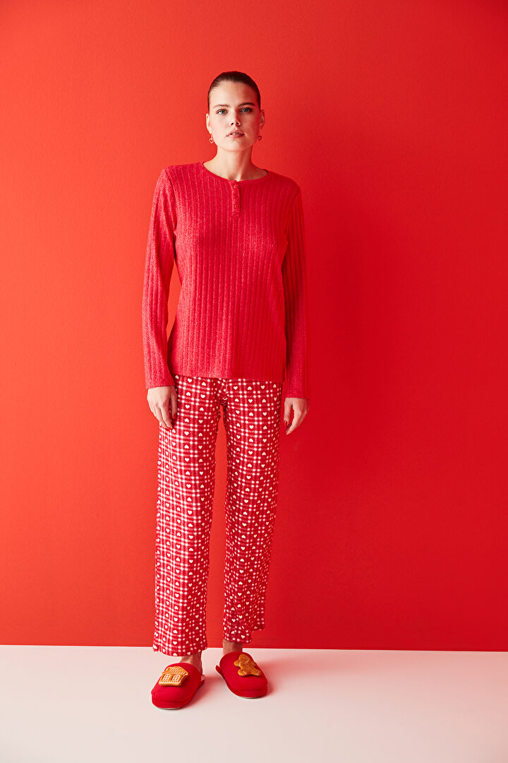 Red Red Heart Gingham Thermal PJ Set - 2