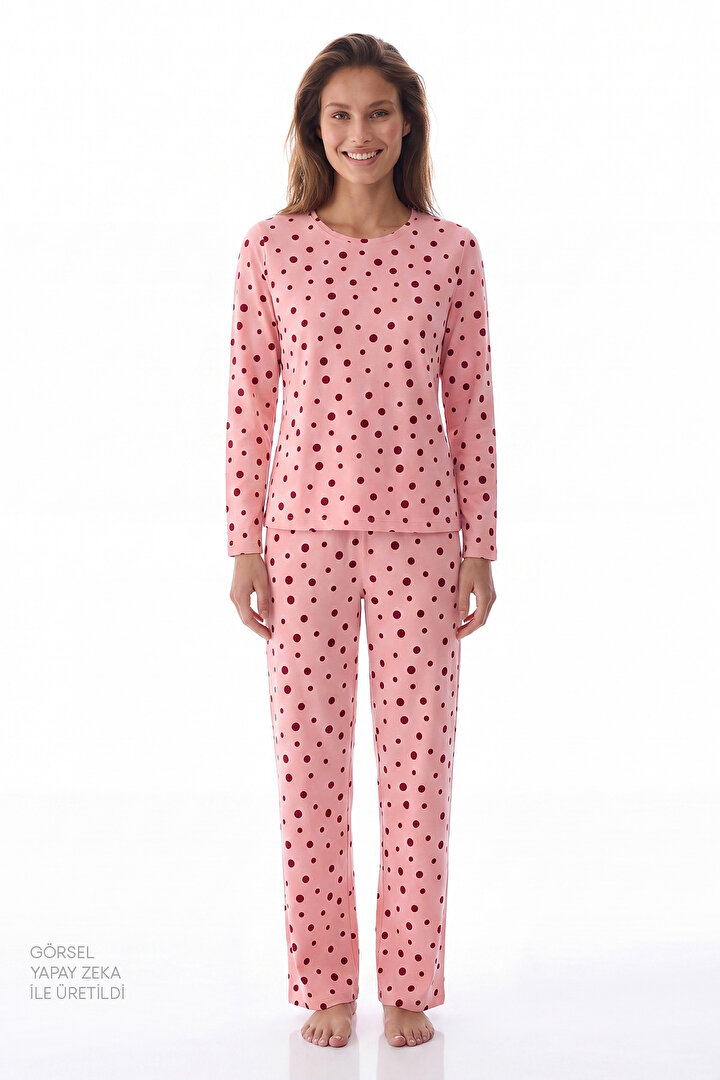 Pink Berry Dotted Pant Polka Dot Long Sleeve Pyjama Set - 1