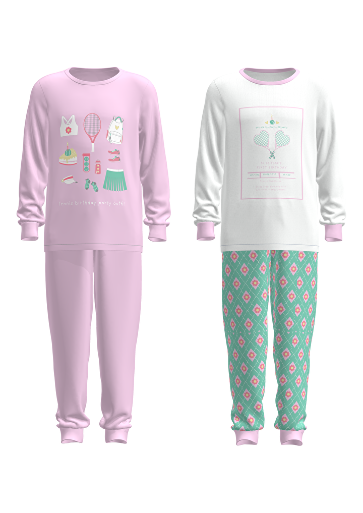 Girls Birthday Party 2in1 Multi Colour PJ Set - 1