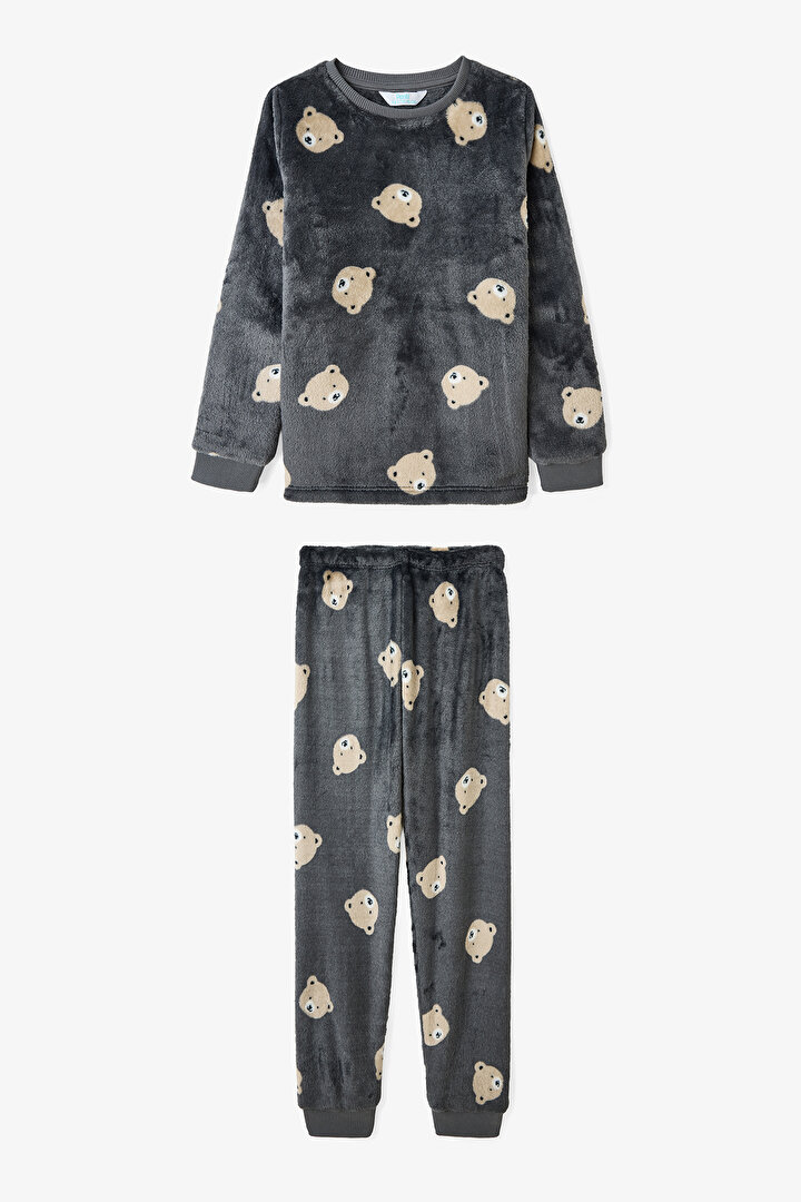 Off-Gray Boys Bear Patterned Long Sleeve Pajama Set - 1