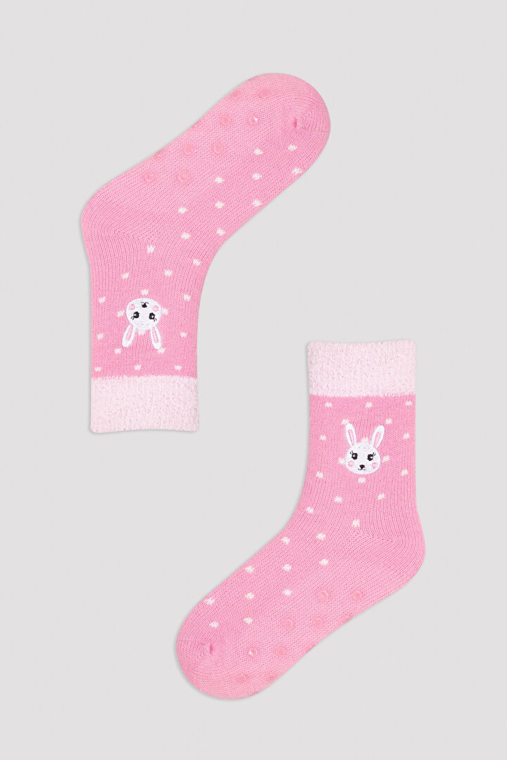 Pembe Tavşan Desenli Soket Çorap - 1