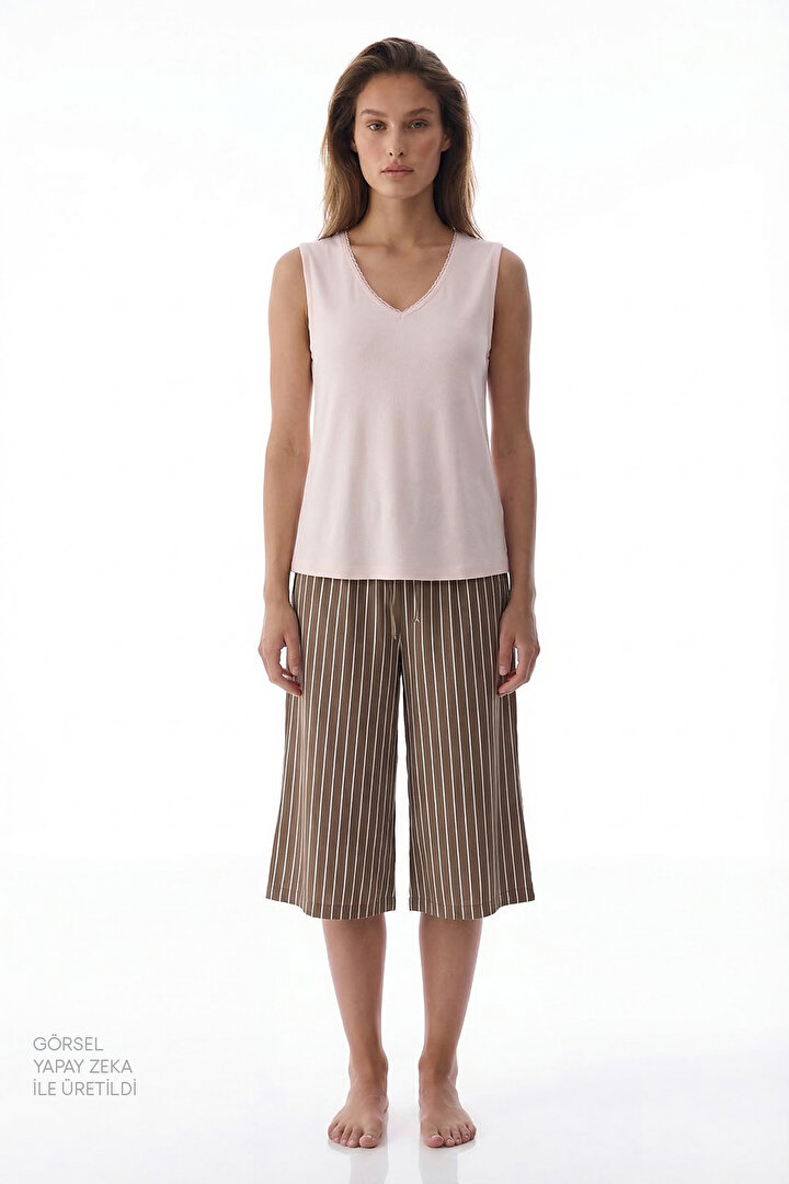 Açık Kahverengi Hera Kapri Pijama Takımı - 1