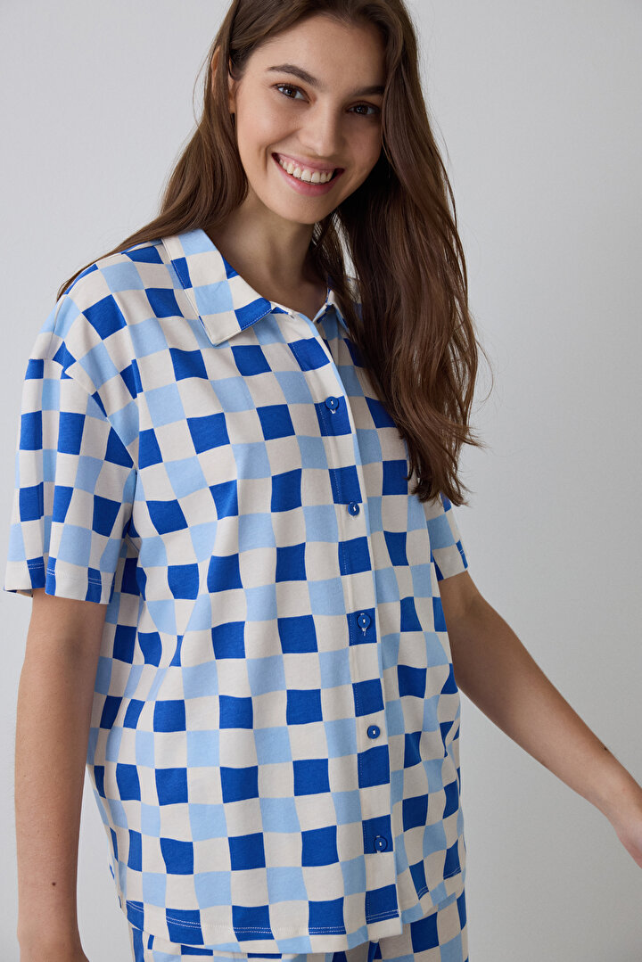 Plaid Rhea Gingham Shirt Collar Short Sleeve Pajama Set - 2