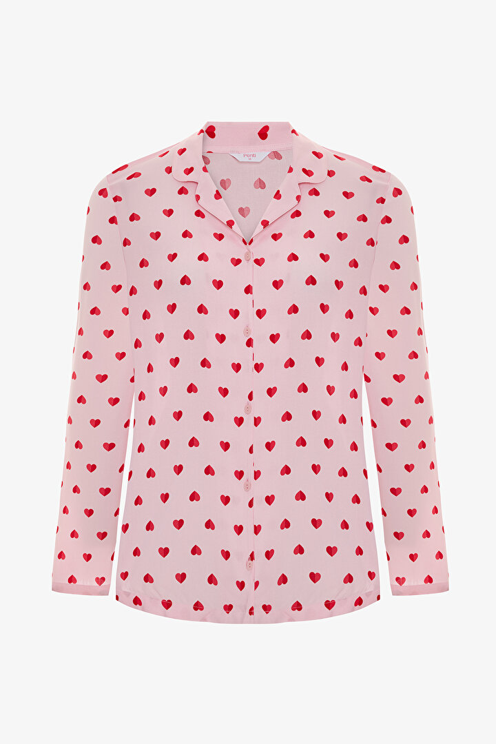 Çok Renkli Hearts Gömlek Pantolon Pijama Takımı - 2