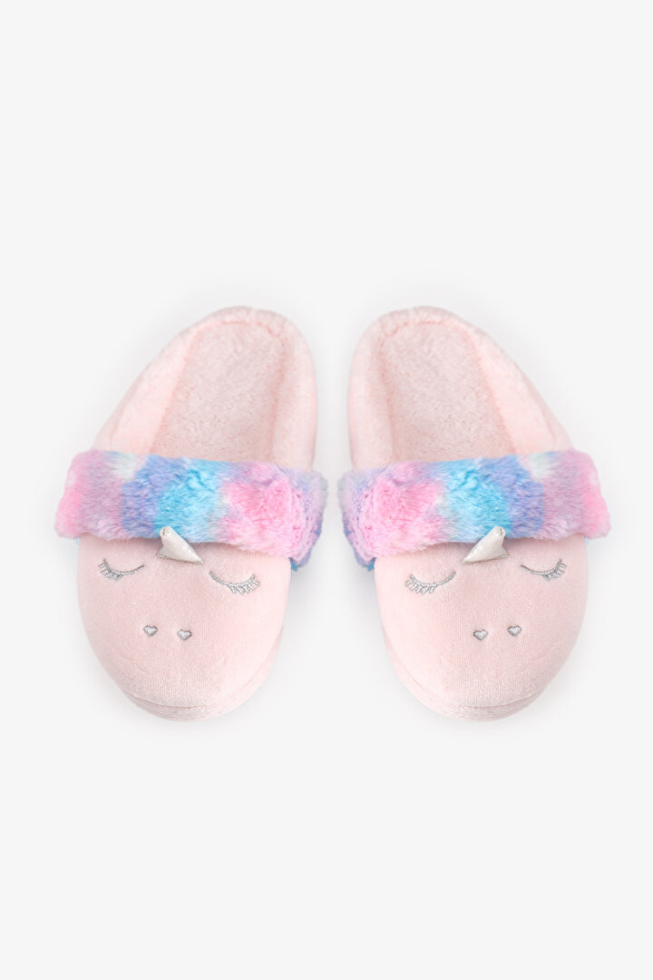 Kız Çocuk Pembe Puffy Unicorn Dokulu Terlik - 1