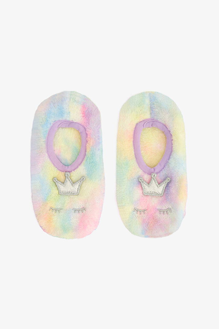 Girls Batik Patterned Rainbow Unicorn Embroidered Non-Slip Sole Play Booties - 1