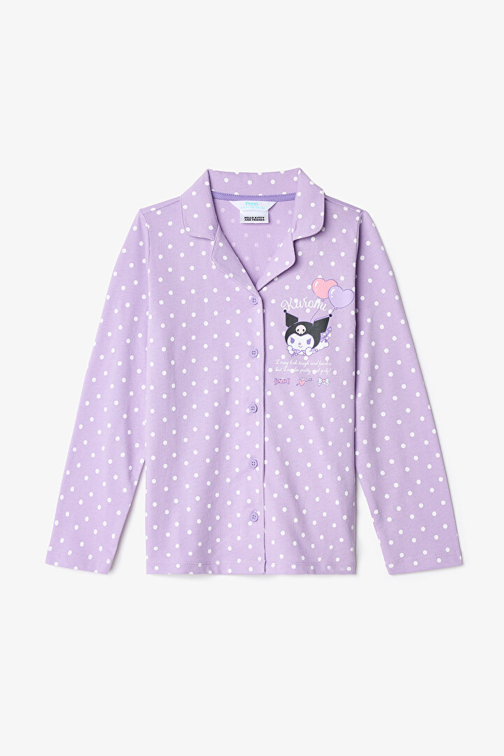 Lila Kız Çocuk Kuromi Uzun Kollu Gömlek Pijama Takımı - 2