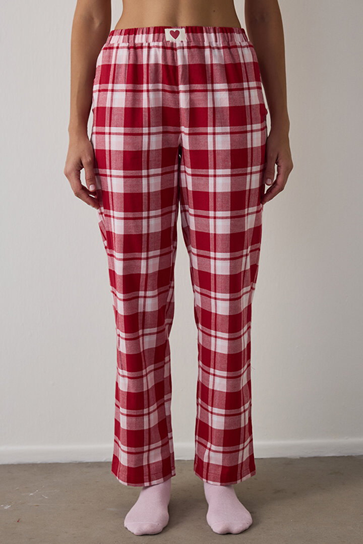 Kırmızı Ekoseli Yılbaşı Pamuklu Pijama Altı - 1