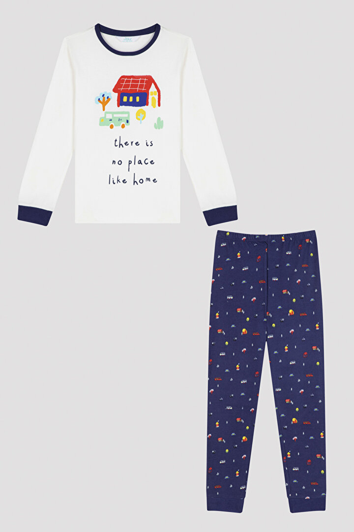 Çok Renkli Erkek Çocuk Ev Desenli Termal Pijama Takımı - 1
