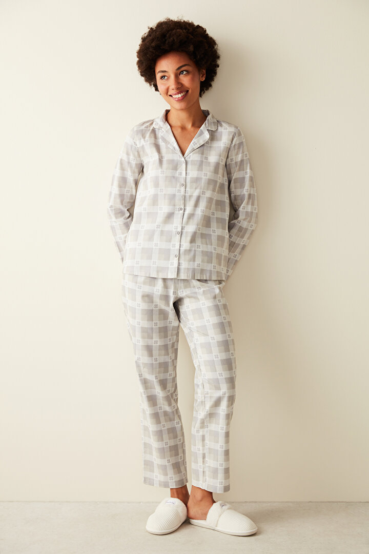 Gri Kareli Gömlek Pantolon Pijama Takımı - 1
