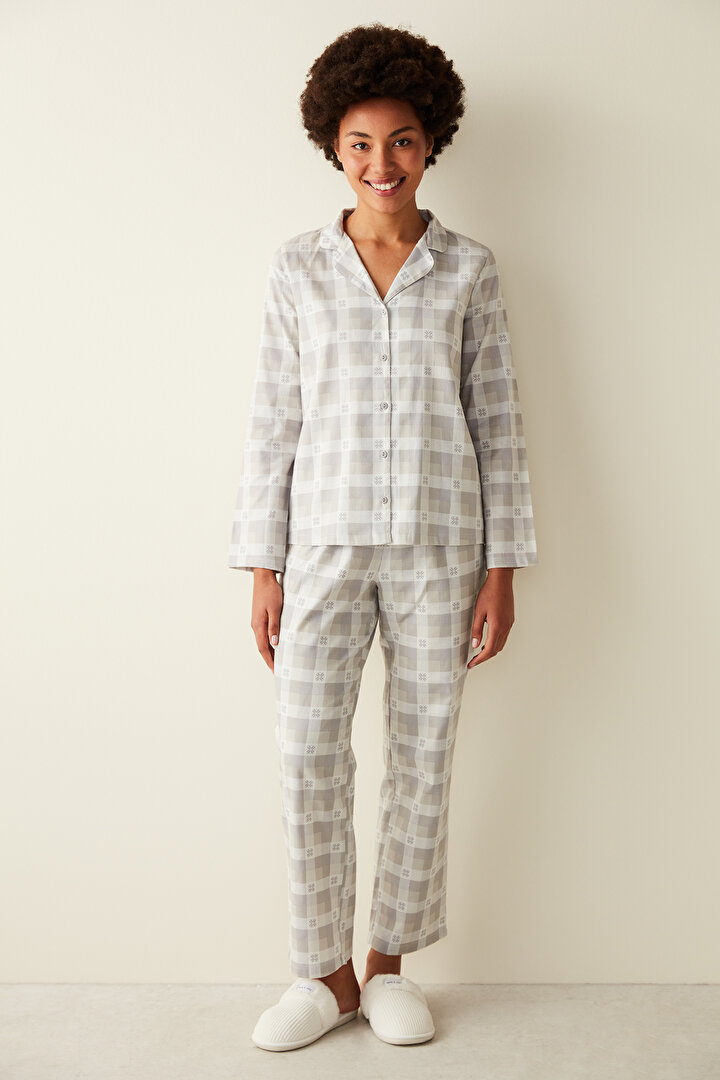 Gri Kareli Gömlek Pantolon Pijama Takımı - 2
