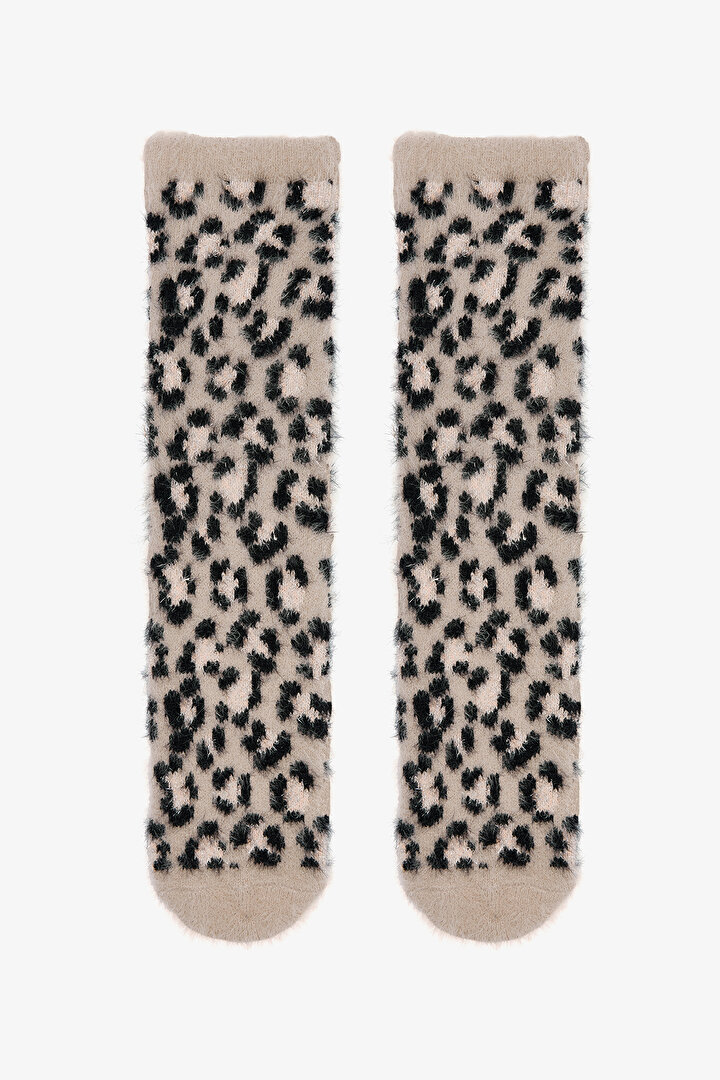 Açık Bej Leopar Desenli Ev Patiği - 1