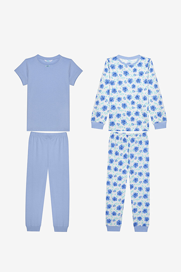 Girls Blue Roses 2in1 Multi Colour PJ Set - 1