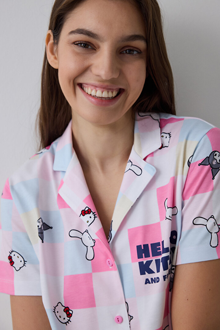 Lic Hello Kitty Optik Beyaz Gömlek Pantolon Pijama Takımı - 2