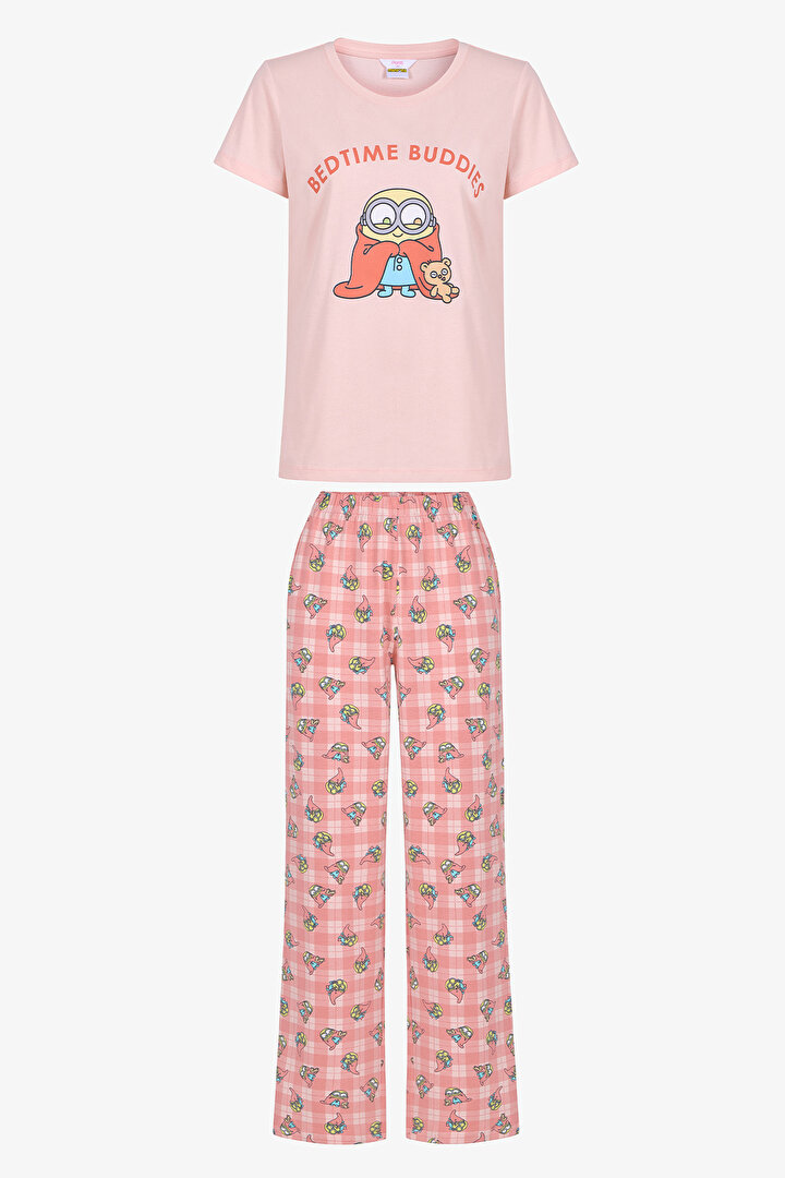 Light Pink Minions Pants Pajama Set - 1