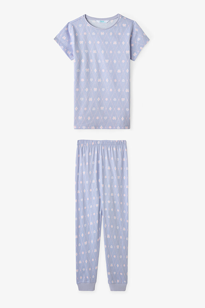 Koyu Lila Kız Çocuk Diamond 2'li Pijama Takımı - 2