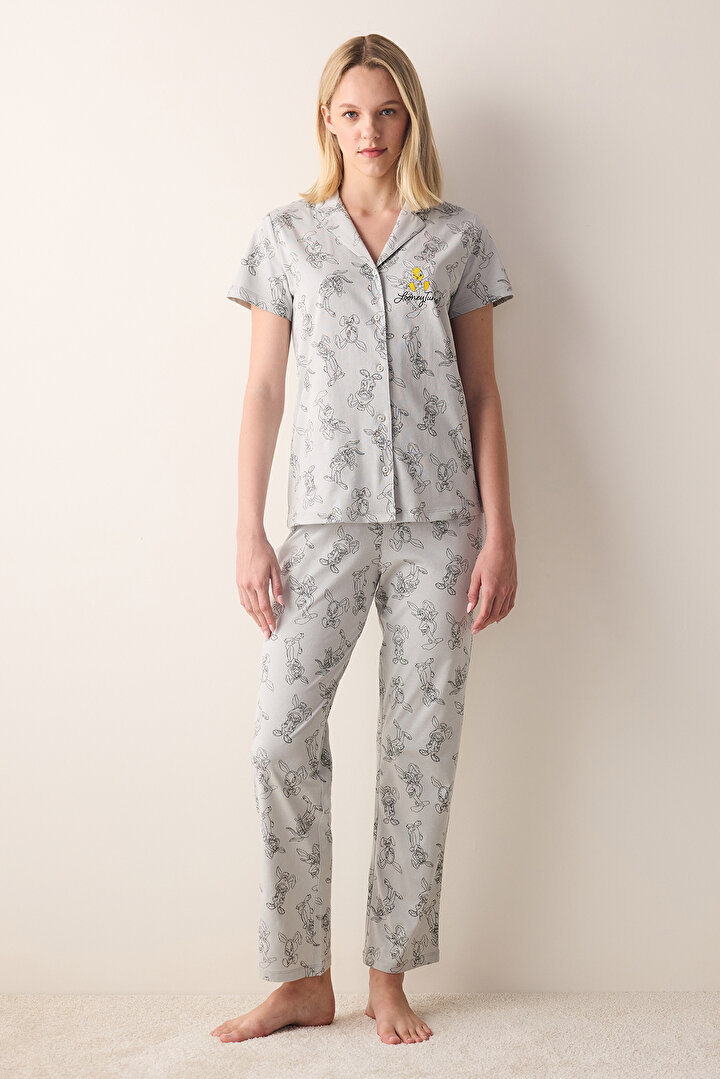 Tweety Light Grey Shirt Pant PJ Set - 2