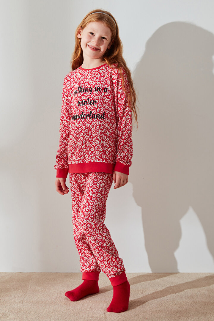 Kız Çocuk Red Florals 2li Pijama Takımı - 1