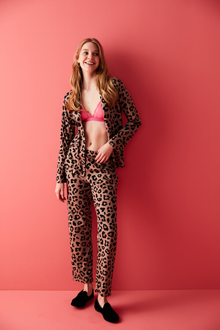 Base Leopard Printed Gömlek Pijama Takımı - 1