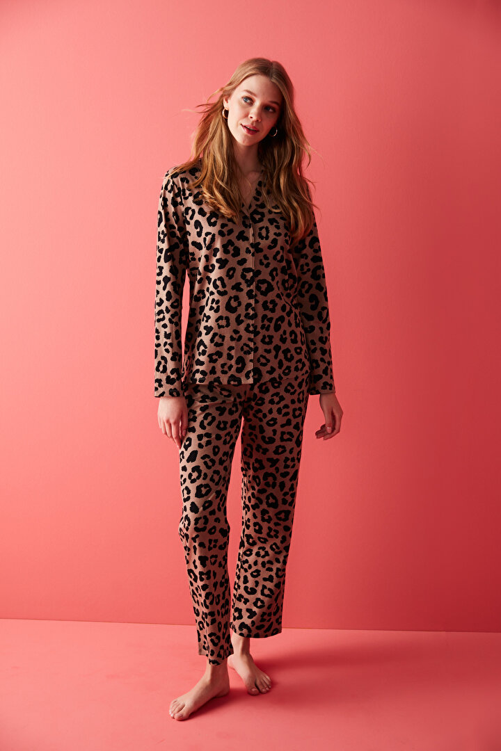 Base Leopard Printed Gömlek Pijama Takımı - 2
