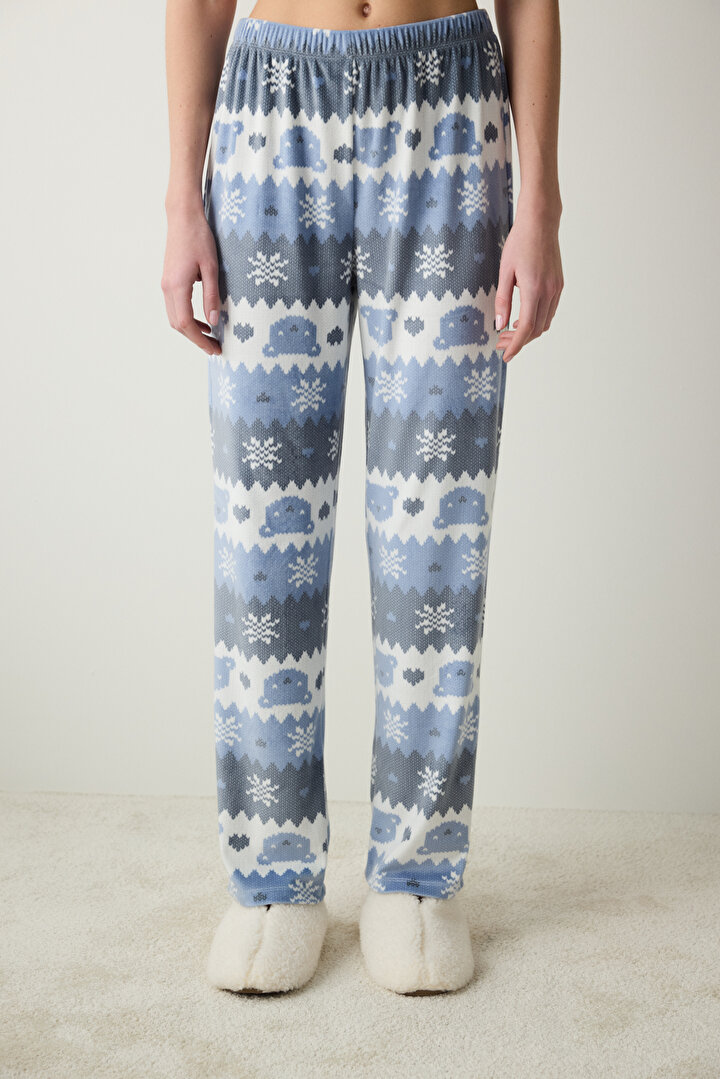 Snowflakes Fuzzy Multi Colour Pant PJ Bottom - 1