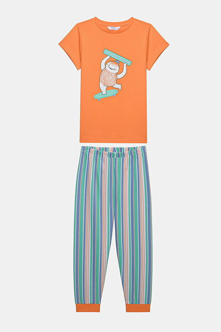 Unisex Çocuk Monster Fam Çok Renkli Pijama Takımı - 1