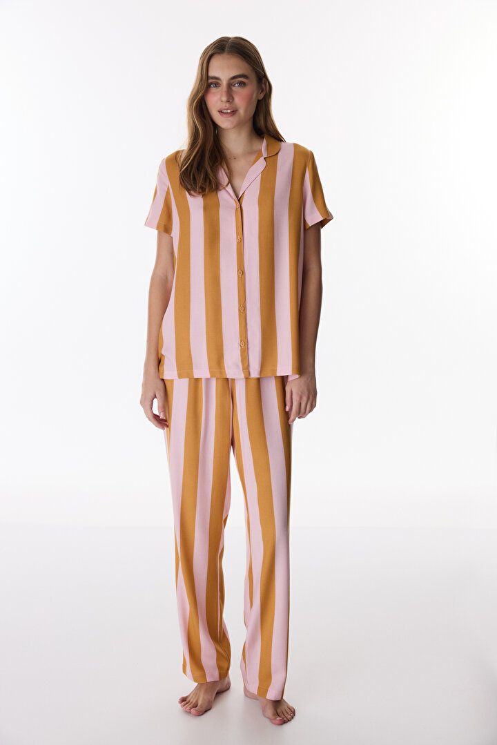 Colorful Bella Striped Shirt & Pants Pajama Set - 1