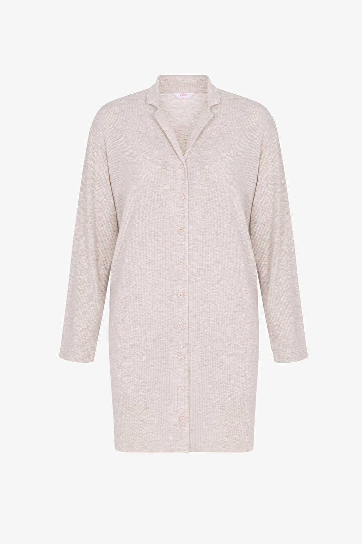 Beige Melange Talia Gomlek Long Sleeve Nightgown - 1