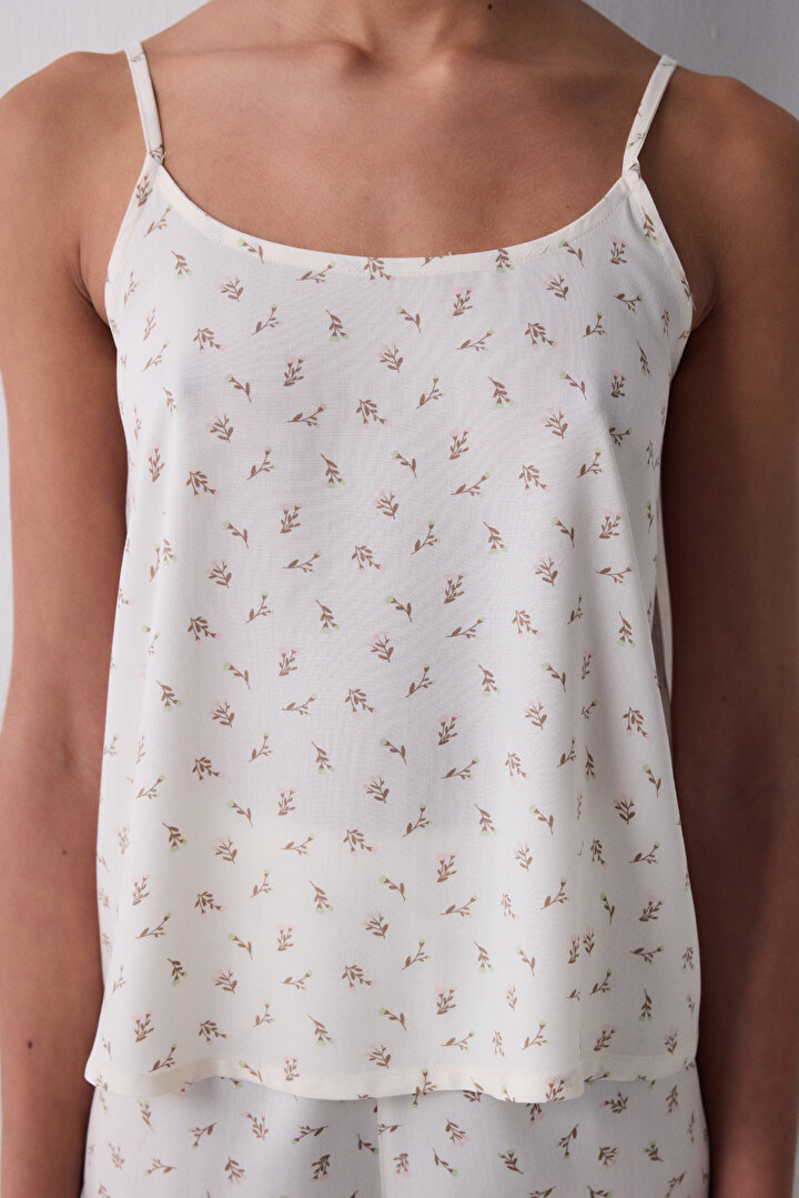 Floral Şortlu Ekru Pijama Takımı - 2