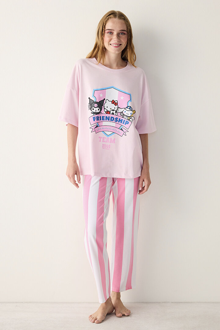 Sanrio Striped Çok Renkli Pantolon Pijama Takımı - 1