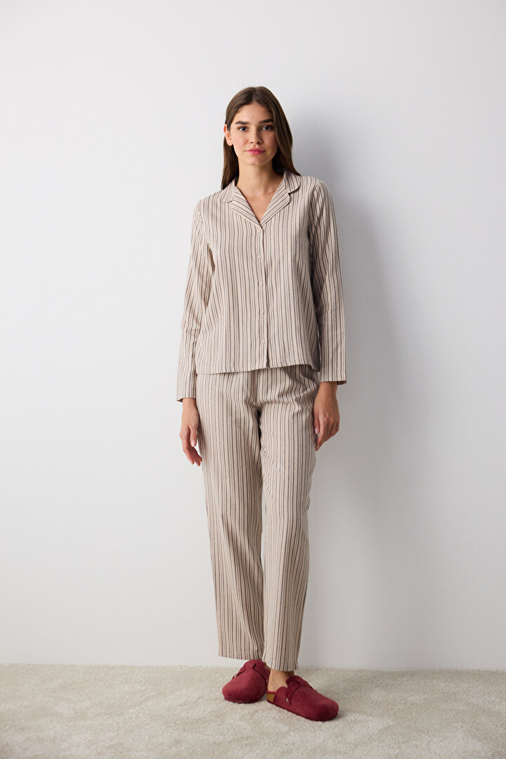 Emma Striped Grey Shirt Pant PJ Set - 2