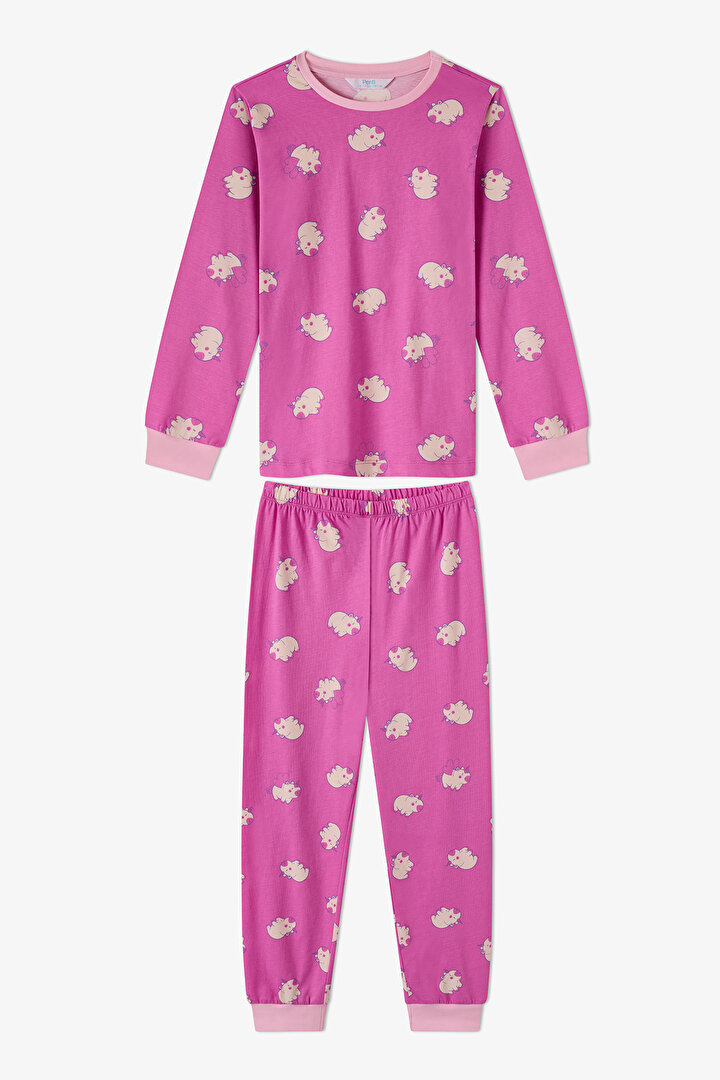 Kız Çocuk Pembe Capycorn Pamuklu Uzun Kollu 2'li Pijama Takımı - 2