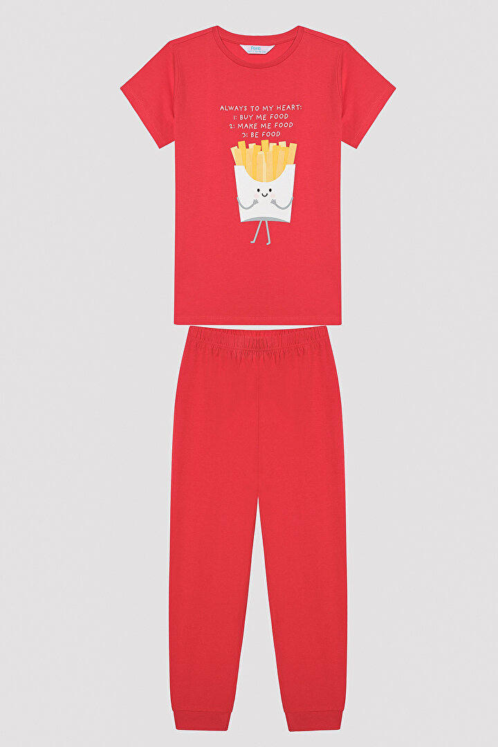 Uniseks Çocuk Ketcup&Fries Çok Renkli  2li Pijama Takımı - 2