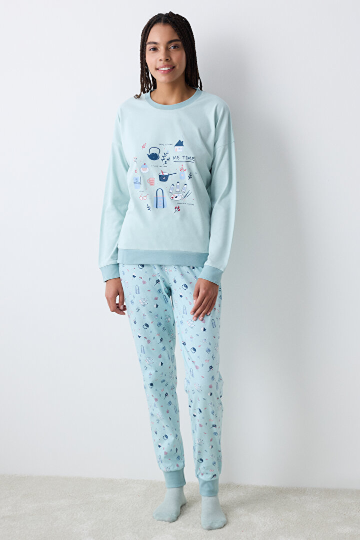 Me Time Açık Mint Yeşili Pantolon Pijama Takımı - 1