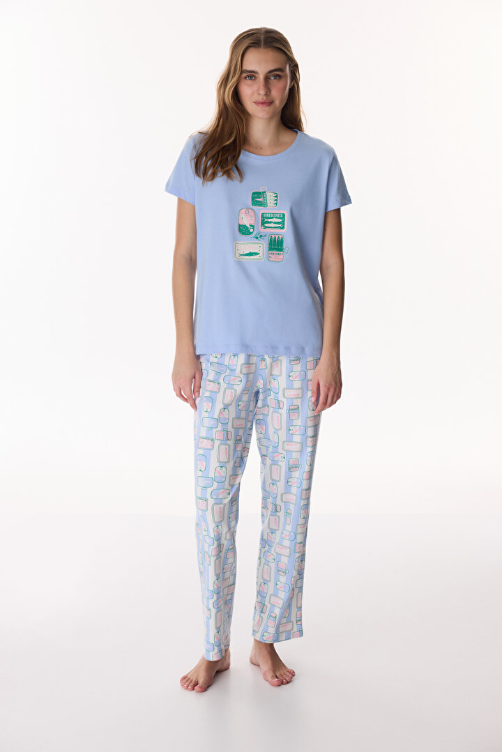 Mavi Sardines Pantolon Pijama Takımı - 1
