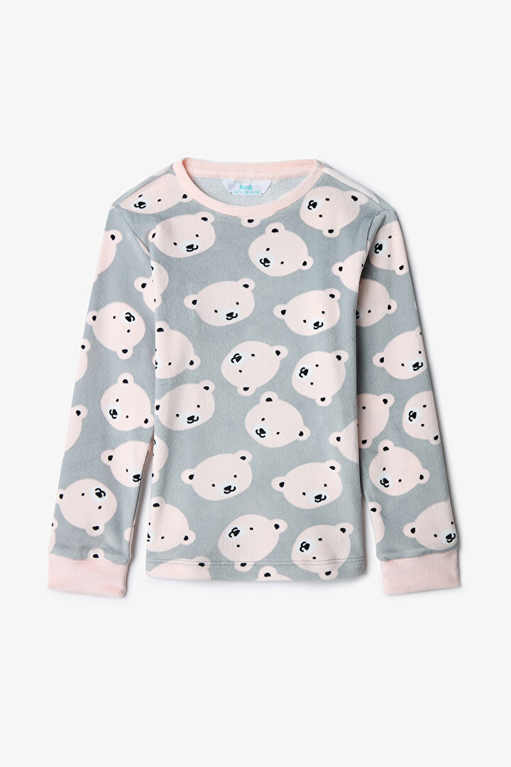 Gri Kız Çocuk Ayı Desenli Pijama Takımı - 2