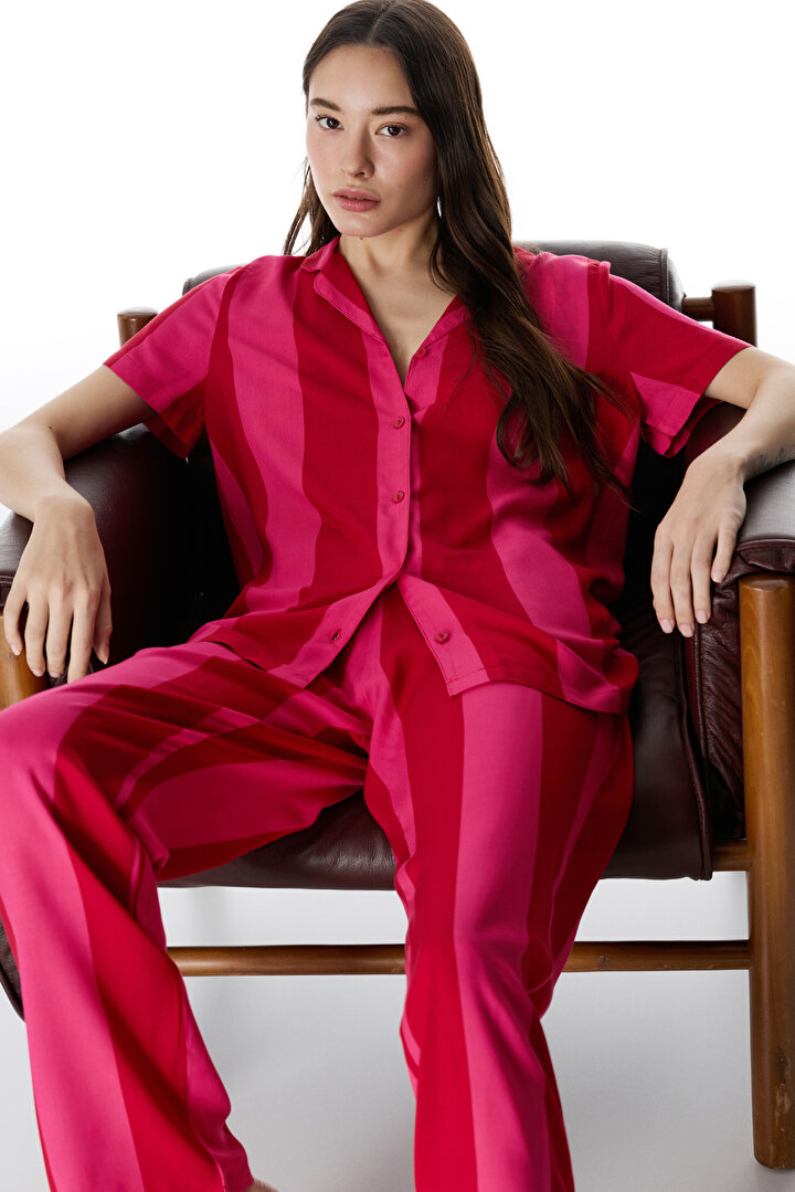 Red For You Striped Shirt & Pants Pajama Set - 1