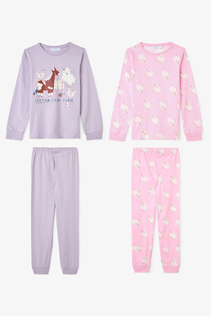 Girls Yoyo Game Patterned Cotton 2-Piece Pajama Set - 1