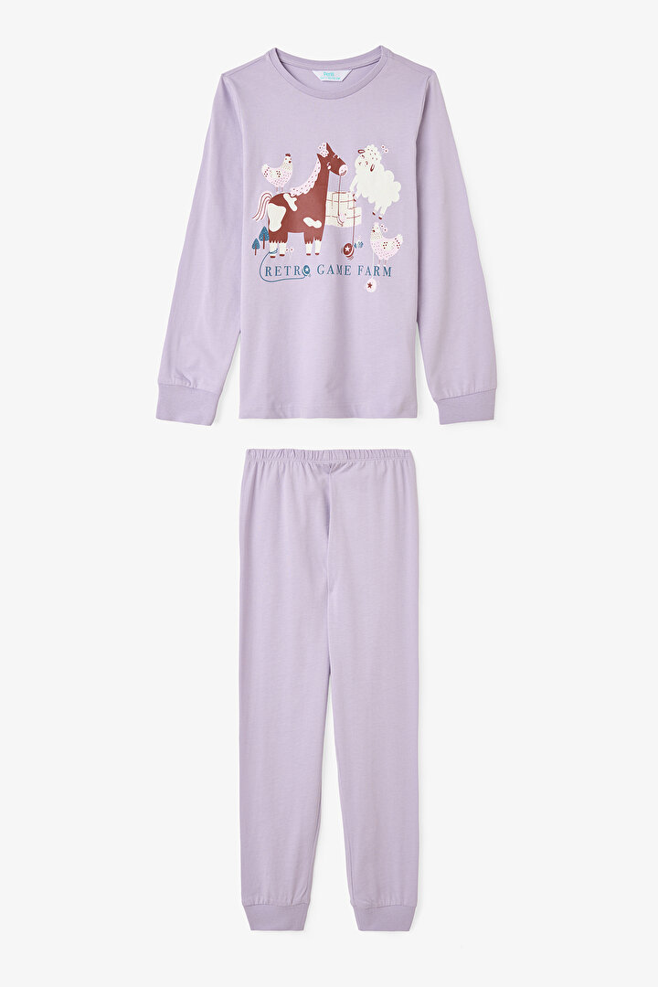 Girls Yoyo Game Patterned Cotton 2-Piece Pajama Set - 2