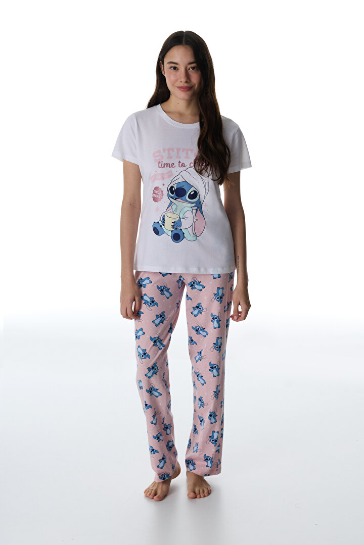 Pembe Lic Stitch Ohana Pantolon Pijama Takımı - 1