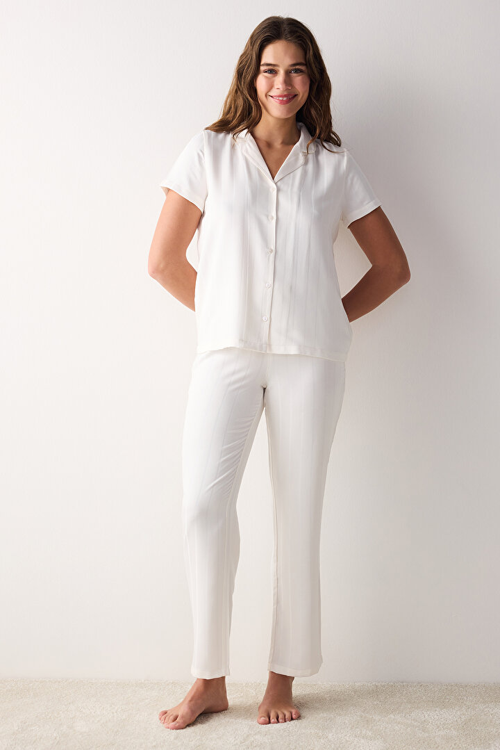 Hannah Satin White Shirt PJ Set - 2