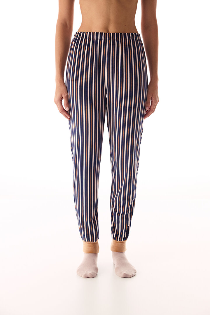 Navy Blue Striped Pajama Bottoms - 1