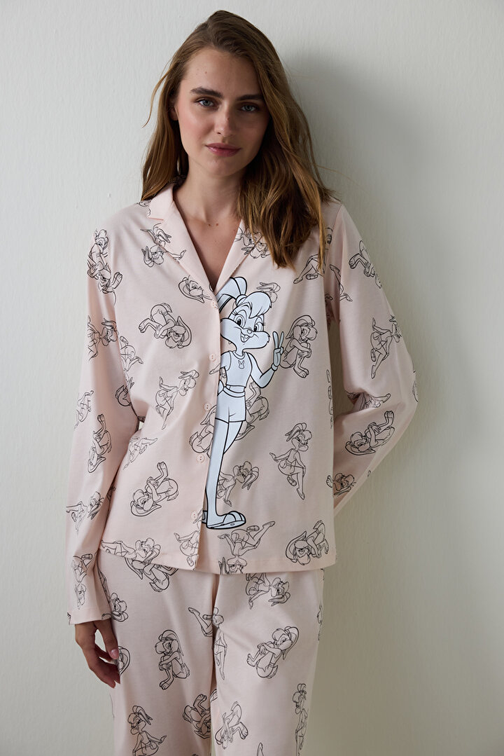 Light Pink Lola Bunny Shirt Collar Long Sleeve Pajama Set - 2