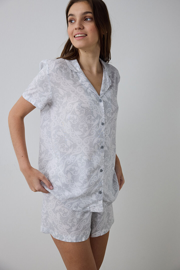 Roses Light Grey Shirt Short PJ Set - 1