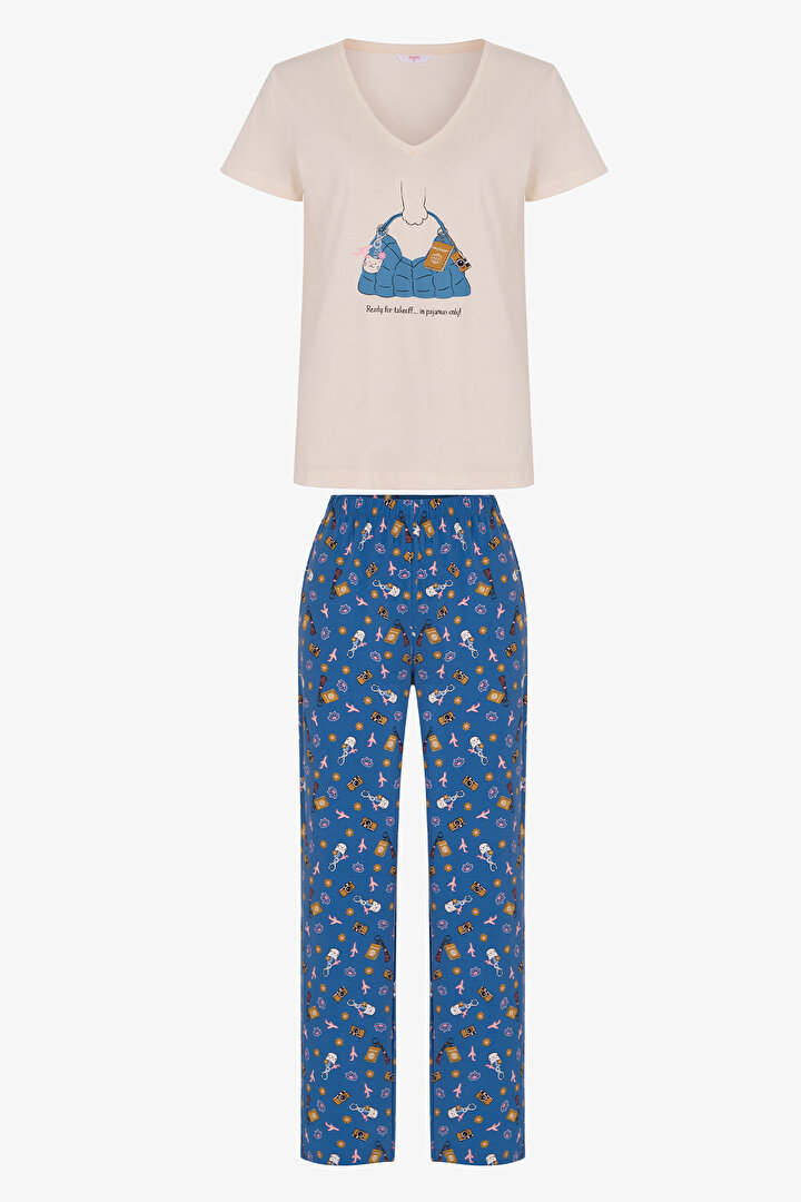 Blue Pajamas Only Pantolon Accessory Print Short Sleeve Pyjama Set - 1